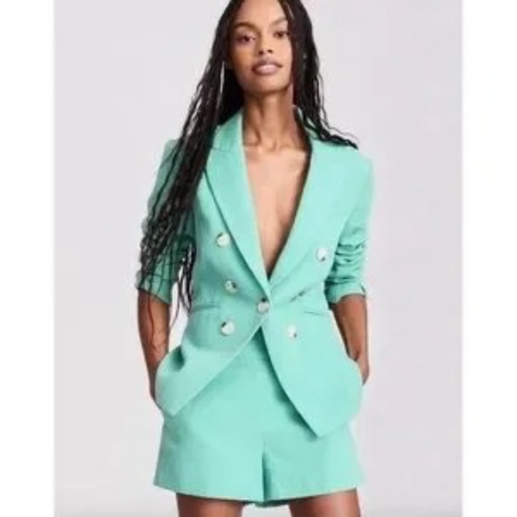 Veronica Beard Emsley double breasted blazer jacket linen blend green size 10 - Picture 9 of 12